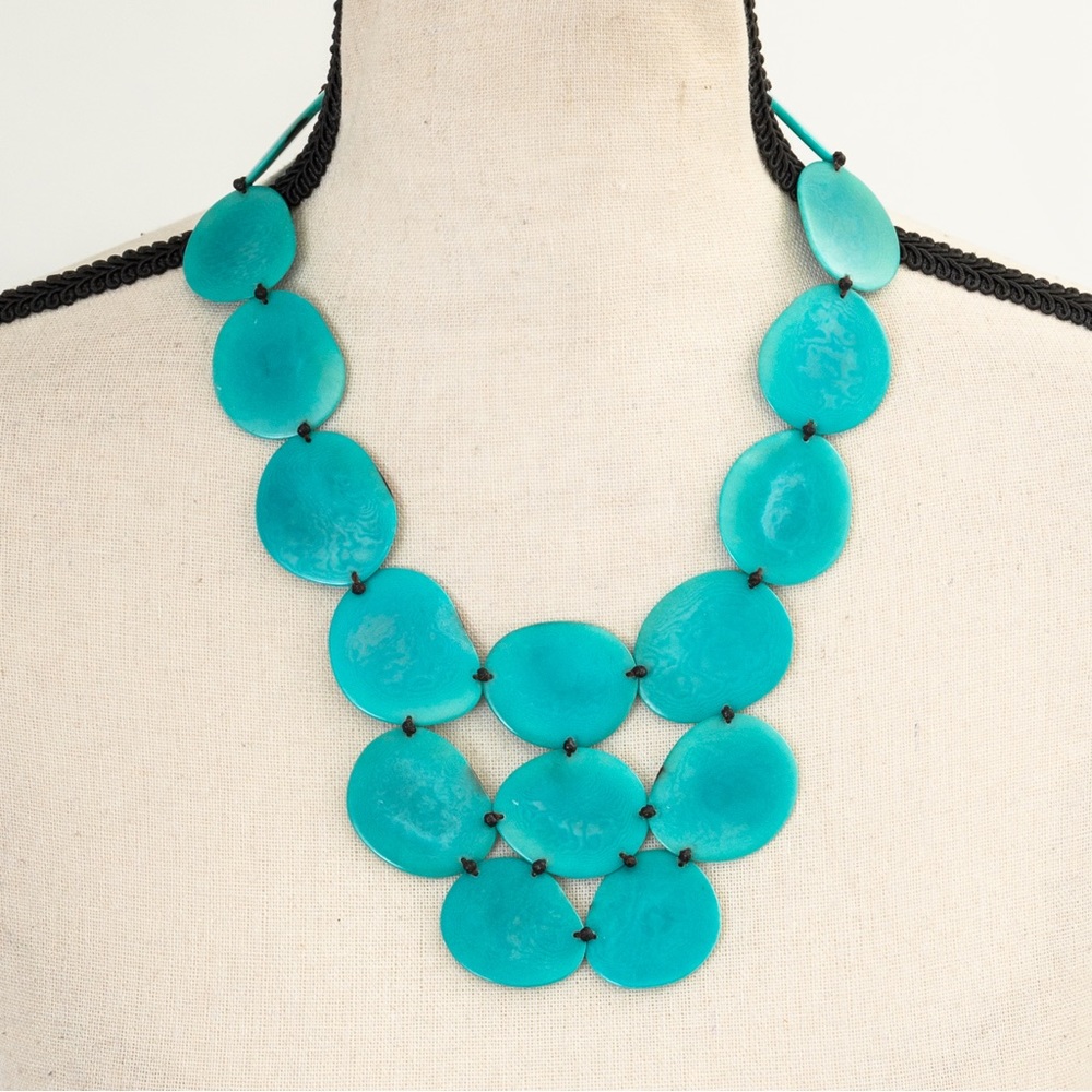 Hand crafted statement bib necklace 18” with 2” extension made from tagua unique